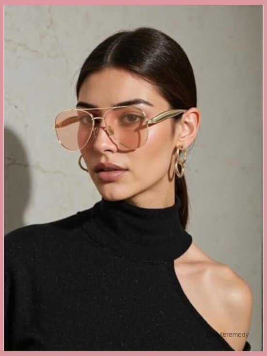 Oversized Aviator Sunglasses Metal Frame Polarized Lenses Retro 70s